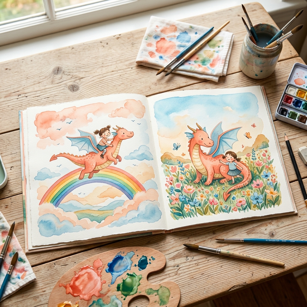 绘本展开页——小女孩与龙的冒险