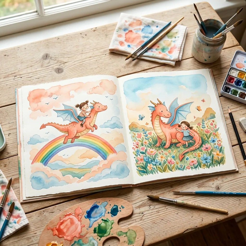 绘本展开页——小女孩与龙的冒险