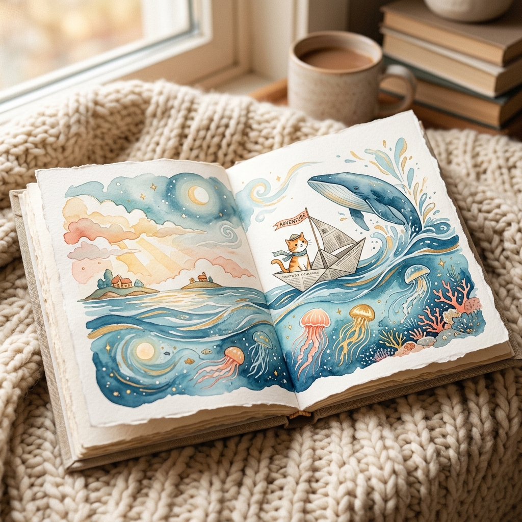 绘本展开页——小猫的海洋之旅