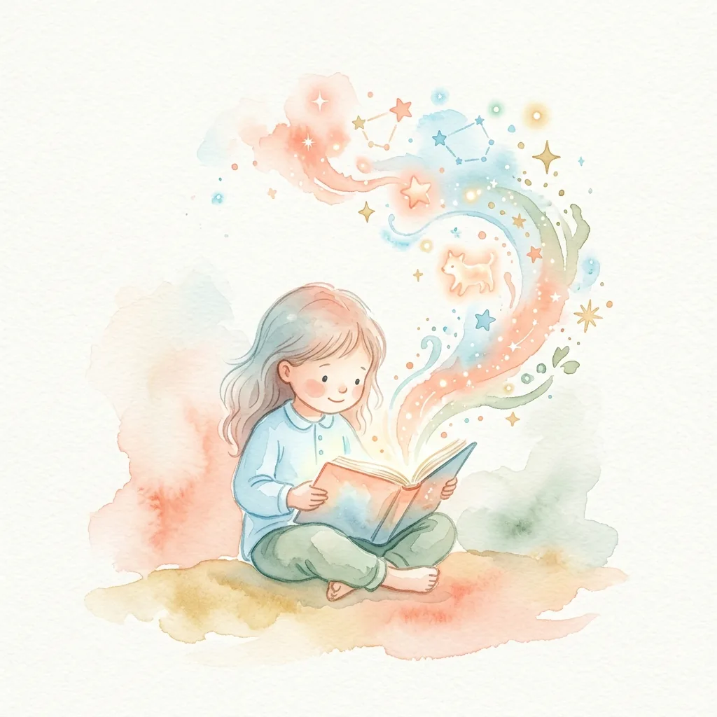 水彩绘本插画——孩子与魔法书